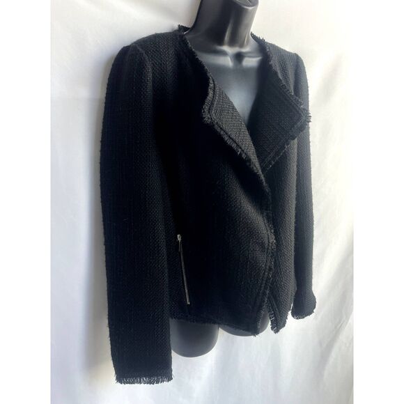 Saks Fifth Avenue Black Tweed Open Front Jacket Transitional Blazer sz M Formal - Picture 3 of 11